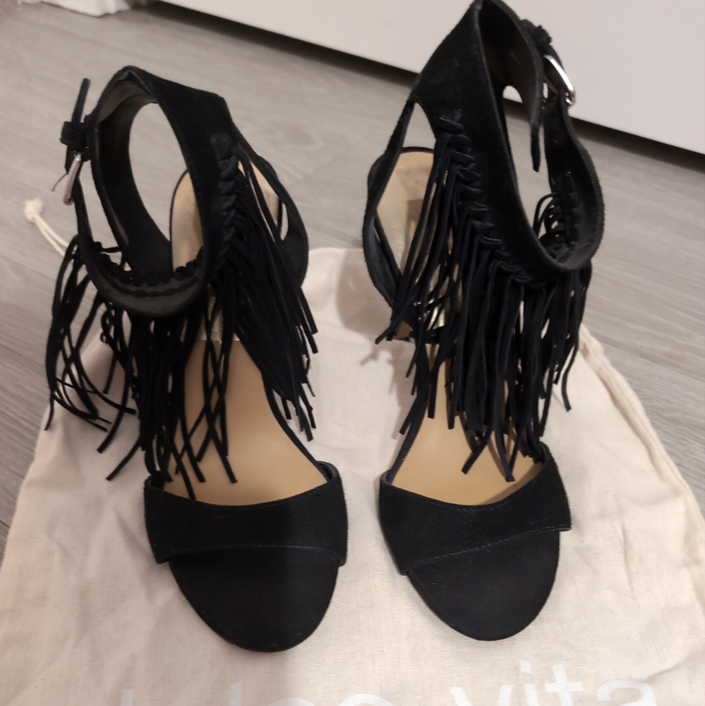 Dolce Vita Black Fringe Heels (worn once)